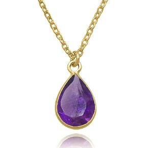 Genuine Amethyst Necklace for Women - Authentic 925 Sterling Silver Necklace 18K Gold Jewelry, Dainty Pear Drop Pendant Necklace for Teen Girls, February Birthstone Gift for Mothers Day