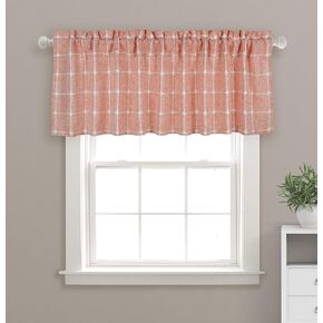 Aiking 2 Panels of Plaid Embroidered 16 inch Length Rod Pocket Window Valances (56 in by 16 in/Each Panel, Beige)