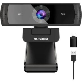 معتمد من AUSDOM Zoom، كاميرا ويب 2K مع ميكروفون وغطاء للخصوصية، كاميرا USB AW651S Autofocus HD للكمبيوتر الشخصي MAC، تعمل مع Zoom Skype Teams، أسود in Kuwait