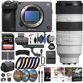 Sony FX3 Full-Frame Cinema Camera ILME-FX3, FE 70-200mm Lens, 64GB Memory Card, Filter Kit, Color Filter Kit, Lens Hood, Bag, NP-FZ100 Compatible Battery, Card Reader, and More