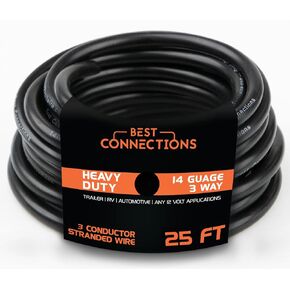 3 Way Trailer Wire – Heavy Duty 14 Gauge 3 Conductor Insulated Cable – Durable, Weatherproof, Color-Coded 3 Way Trailer Wiring Extension for RV Trailer and Automotive (25 Feet)
