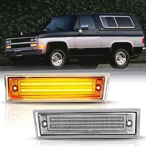 Front Fender Side Marker Lights, Led Amber Bumper Turn Side Signal Lamps for 1981-1991 Chevy Pickup Truck Blazer/Suburban/GMC GM2551107 GM2550115 915558 915557 18120166 18120066-Clear Lens
