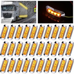 30 Pcs Amber DC12V-24V 4 LED Side Marker Indicator Lights Lamp Front Rear Tail Clearance Lamp for Truck Trailer Boat Bus RV Lorry Deck Car Accessories