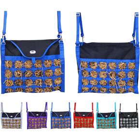 Majestic Ally Animal Health Hay Bag for Horses, 2.5" Holes, Top Load, Travel Feeder, Reduces Waste, 1 Year Warranty, Multiple Colors (Purple-Black)
