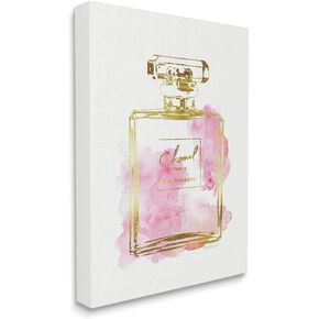 Stupell Industries Glam Perfume Bottle Gold Pink Stretched Canvas Wall Art, Proudly Made in USA for Living Room