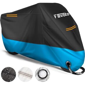 Favoto Updated Version Motorbike Cover 210D Waterproof Motorcycle Cover UV Protection Bird Droppings Heat-Resistant Outdoor Protection 86.6 x 41x 50 inch with 2 Windproof Buckles