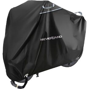 NEVERLAND Motorcycle Cover Waterproof Outdoor, 420D Motorcycle Cover Heavy Duty Outdoor All Season Protection, Classic Black Scooter Cover with Night Reflective, Lock-Holes, Storage Bag (Up to 96")