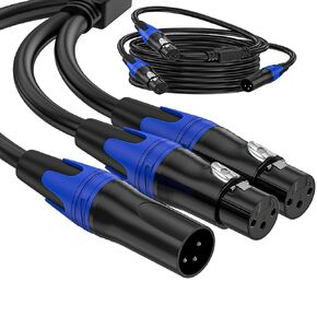 1 Male to 2 Female XLR Y Splitter Micrphone Cable3pin XLR Female to Dual XLR Male Y-Splitter Balanced Mic Audio Cables for Stereo Mic to L & R Audio Track 11.8 Inches(1Pack)
