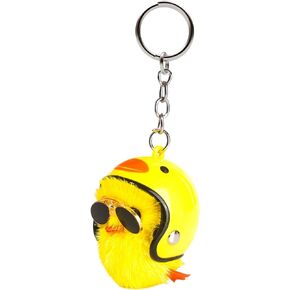 Yellow Duck Keychains, Pom Pom Cute Funny Fluffy Fuzzy Furry Puff Ring Accessories for Backpack Wristlet Car Key Ball Decor Handbag, Charger Girly Frost Mint Llaveros Para Mochilas for Teen Women Girl