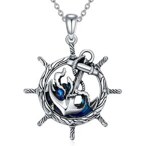 YFN Rudder Necklace Sterling Silver Anchor Pendant Nautical Jewelry Gift for Women Girls