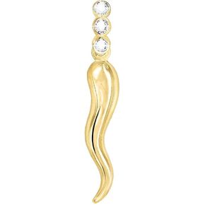 Lucchetta - Italian Horn Pendant Charm with 3 Natural Sapphires | Gold Good Luck Gift | Womens Girls 14k Charms for Necklaces and Chains (up to 4mm) | Authentic Fine Jewelry from Italy