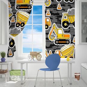 Kids Tractor Curtains, Construction Excavator Window Curtains for Boys Girls Bedroom - Thermal Insulated Room Curtains for Living Room, 2 Window Curtain Panels
