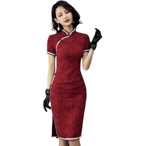 Vintage Cheongsam Costume Traditional Mandarin Collar Side Slit Slim Fit Chinese New Year Party Maxi Midi Dress in Saudi Arabia