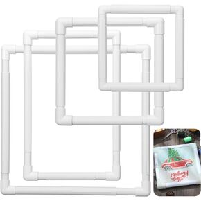 4 Pieces Square Embroidery Hoop Snap Embroidery Frame Cross Stitch Frames and Hoops for Embroidery, DIY Sewing Tools, 8 x 8, 11 x 11, 11 x 17, 17 x 17 Inch, White