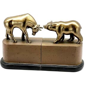 Bellaa Bull Bear Decorative Vintage Bookends Business Gifts for Executives Manager Finance Company Stock Consultant Advisor Animal Book Ends Bookshelves Support Statues