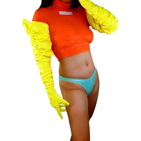 Women's Fashion Leather Gloves Bright Color Short Middle Length Opear Shoulder Puff Ruched Fancy