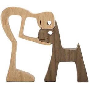 Unique Gift Hand Carved Wooden Man and Dog Statue, Wood Human Dog Figurine Sculpture Home Office Décor, Remember Friendship Between Dog and People (Relaxing Man and Dog)