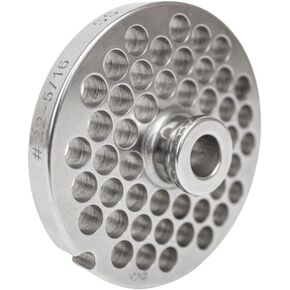 #22 grinder plate - hub style (non-reversible), fits most size #22 grinders. The plate has 5/16" (7.94 mm) holes, 5/16" size works particularly well for coarse grinds such as chorizo or bratwurst.