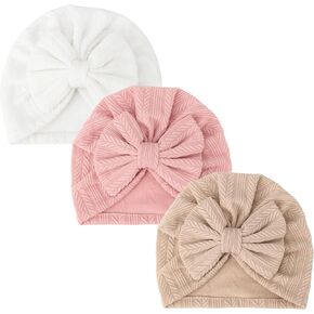 3 PCS Newborn Baby Turban Hat Baby Bow Infant Cap Hats Knot Soft Cute Nursery Beanie Breathable Toddler Cap for Girls