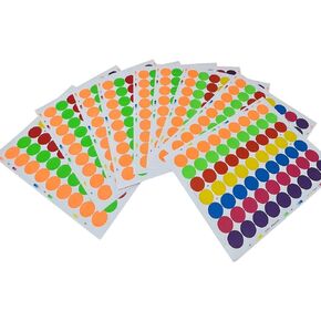 Color Coding Circle Dot Sticker Labels, 1 Inch Round Circle dot Stickers, 7 Bright Colors, 8 1/2" x 11" Sheet (1008 Pack)