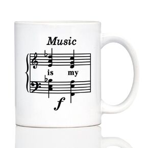 Music Is My Forte Coffee Mug - Funny Musician Gifts and Musical Accessories - Large 15oz White Ceramic Mug