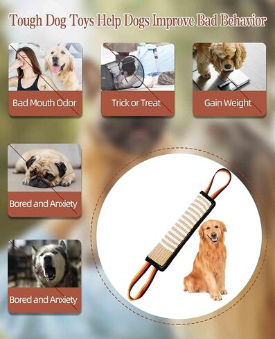 لعبة شد الكلب وسادة عض من الجوت القوية - معدات تدريب متينة - لعبة تفاعلية للكلاب الكبيرة والصغيرة من الجرو إلى الكلاب الكبيرة in Kuwait