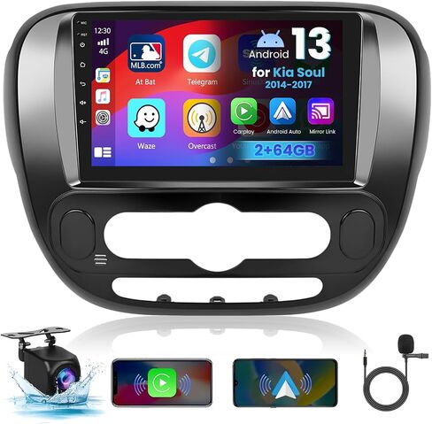 [2G+64G] ستيريو Android 13 Carplay لسيارة Kia Soul 2014-2017 مع Apple Car Play Android Auto، شاشة لمس 9 بوصة نظام تحديد المواقع العالمي (GPS) مع ميكروفون كاميرا احتياطية WiFi RDS BT SWC in Saudi Arabia