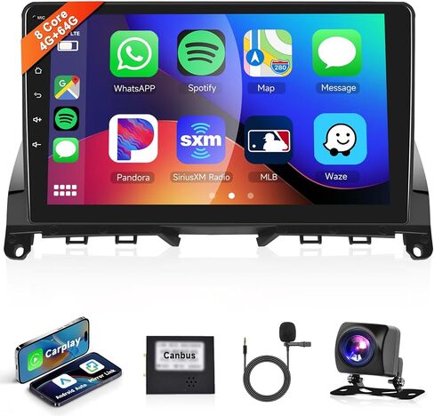 ستيريو سيارة أندرويد 8-Core 4G+64G لسيارة Mercedes Benz C-Class 2007-2010 مع Apple CarPlay Android Auto، Podofo 9 بوصة تعمل باللمس وراديو بلوتوث مع GPS WiFi HiFi DSP كاميرا احتياطية للصوت in Kuwait