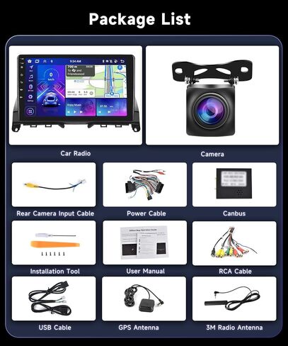 ستيريو سيارة أندرويد 8-Core 4G+64G لسيارة Mercedes Benz C-Class 2007-2010 مع Apple CarPlay Android Auto، Podofo 9 بوصة تعمل باللمس وراديو بلوتوث مع GPS WiFi HiFi DSP كاميرا احتياطية للصوت in Kuwait