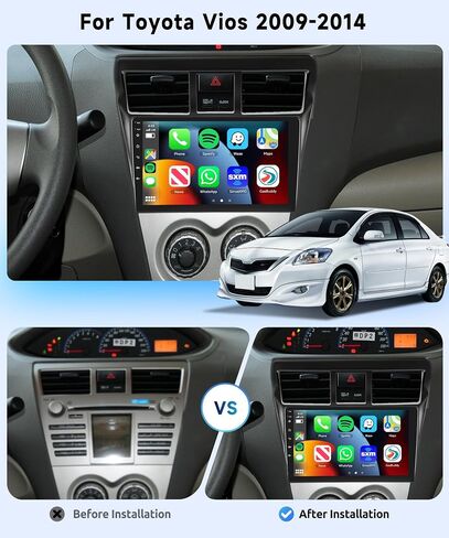 2G 64G ستيريو سيارة أندرويد لتويوتا ياريس فيوس 2007-2014، راديو السيارة اللاسلكي CarPlay Android Auto، 9 بوصة تعمل باللمس وحدة الرأس واي فاي نظام تحديد المواقع والملاحة FM / RDS مرحبا فاي بلوتوث سيارة الصوت الاحتياطية الكاميرا in Saudi Arabia