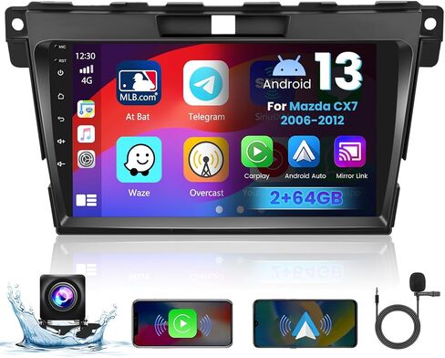 2+64G Android 13 ستيريو لسيارة Mazda CX7 Car Radio Dash Kit 2006-2012 مع Apple CarPlay Android Auto، شاشة لمس 9 بوصة نظام ملاحة Android GPS مع كاميرا احتياطية in Saudi Arabia
