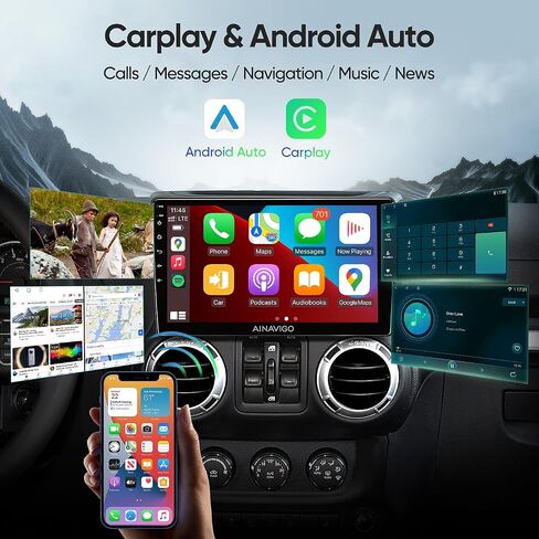 Qualcomm 8 Core 10.2'' Car Radio Stereo for Jeep Wrangler JK Compass Grand Cherokee Dodge with Android12/5G WiFi/Wireless carplay/Android auto/Touchscreen/GPS Navigation/Bluetooth/FM/HD Backup Camera in Saudi Arabia