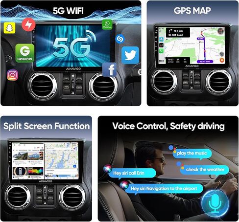 Qualcomm 8 Core 10.2'' Car Radio Stereo for Jeep Wrangler JK Compass Grand Cherokee Dodge with Android12/5G WiFi/Wireless carplay/Android auto/Touchscreen/GPS Navigation/Bluetooth/FM/HD Backup Camera in Saudi Arabia
