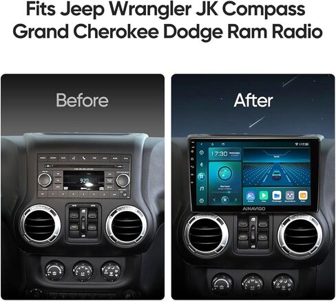 Qualcomm 8 Core 10.2'' Car Radio Stereo for Jeep Wrangler JK Compass Grand Cherokee Dodge with Android12/5G WiFi/Wireless carplay/Android auto/Touchscreen/GPS Navigation/Bluetooth/FM/HD Backup Camera in Saudi Arabia