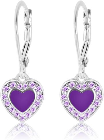 أقراط للأطفال - 925 من الفضة الإسترلينية مع لون ذهبي أبيض وقلب من المينا باللون الأخضر النعناعي مع كريستالات محيطة أقراط على شكل ذراع مصنوعة من عناصر كريستالية للأطفال والأطفال والفتيات والرضع in Kuwait