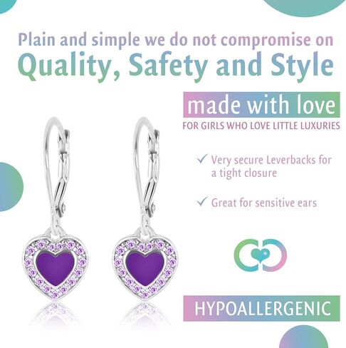 أقراط للأطفال - 925 من الفضة الإسترلينية مع لون ذهبي أبيض وقلب من المينا باللون الأخضر النعناعي مع كريستالات محيطة أقراط على شكل ذراع مصنوعة من عناصر كريستالية للأطفال والأطفال والفتيات والرضع in Kuwait