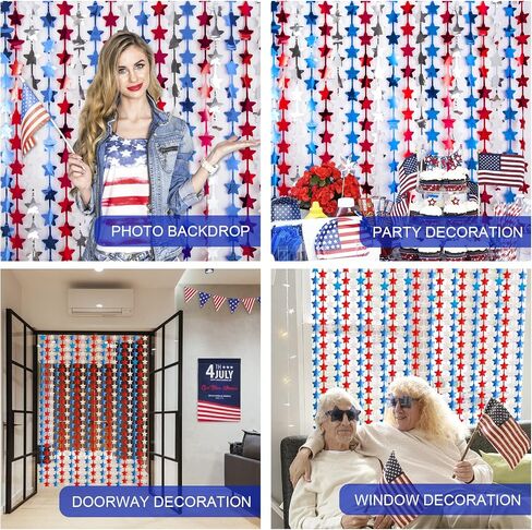 lolstar 4th من يوليو الزينة، الأحمر الأبيض والأزرق 3 حزمة نجمة بهرج احباط الستائر هامش، يوم الاستقلال الصورة كشك الدعامة خلفية غاسل للحزب الوطني الأمريكي، يوم الذكرى، يوم العمال in Kuwait