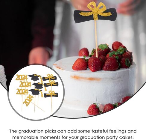 MAGICLULU 12pcs Graduation Hat Cake Toppers 2024 Graduation Cap Cake Insert Graduation Cupcake Decoration Graduation Cake Topper for Graduation Party in Saudi Arabia