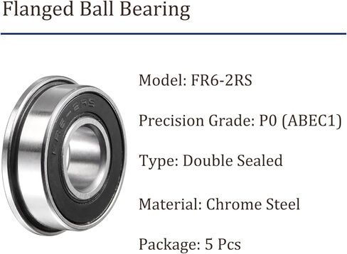 5pcs FR6-2RS Flanged Ball Bearing - [3/8x7/8x9/32 inch] Replacement Wheel Bearings for Wheelbarrow Lawnmower Truck Axle Use, Chrome Steel, ABEC1 in Saudi Arabia