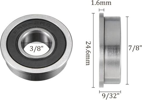 5pcs FR6-2RS Flanged Ball Bearing - [3/8x7/8x9/32 inch] Replacement Wheel Bearings for Wheelbarrow Lawnmower Truck Axle Use, Chrome Steel, ABEC1 in Saudi Arabia