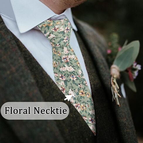 Mens Tie, Floral Neck Tie, Skinny Ties for Men 2.75'', Flower Printed Cotton Neck tie for Wedding Business Groom in Saudi Arabia