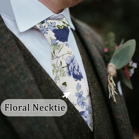 Mens Tie, Floral Neck Tie, Skinny Ties for Men 2.75'', Flower Printed Cotton Neck tie for Wedding Business Groom in Saudi Arabia