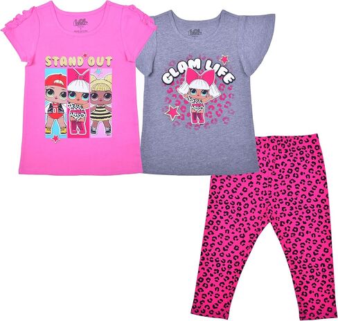 LOL Surprise Girls’ Short Sleeve T-Shirt and Leggins Set for Little Kids – Pink/Blue/Grey in Saudi Arabia