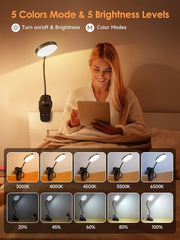 Mubarek Reading Lamp 400LM 36 LED Reading Light, USB Rechargeable Battery Operated Table Lamp, 5 Livels Brightness LED Desk Lamp,5Color Touch Control Reading Lamps for Bedside,Reading Light for Study in Saudi Arabia