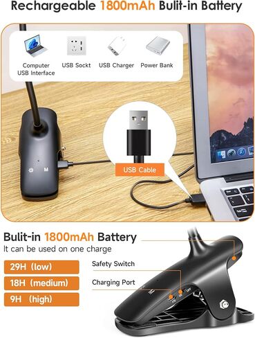 Mubarek Reading Lamp 400LM 36 LED Reading Light, USB Rechargeable Battery Operated Table Lamp, 5 Livels Brightness LED Desk Lamp,5Color Touch Control Reading Lamps for Bedside,Reading Light for Study in Saudi Arabia