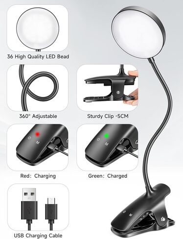 Mubarek Reading Lamp 400LM 36 LED Reading Light, USB Rechargeable Battery Operated Table Lamp, 5 Livels Brightness LED Desk Lamp,5Color Touch Control Reading Lamps for Bedside,Reading Light for Study in Saudi Arabia