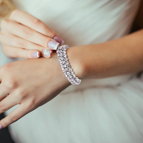 Flyonce Bridal Bracelet for Wedding, Sparkly Crystal Rhinestone Stretch Bracelets for Women Girls in Kuwait