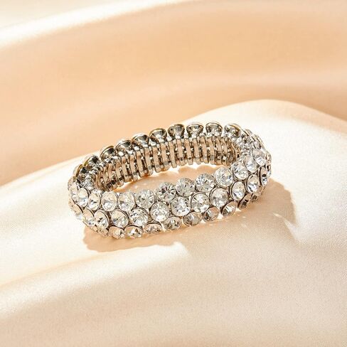 Flyonce Bridal Bracelet for Wedding, Sparkly Crystal Rhinestone Stretch Bracelets for Women Girls in Kuwait