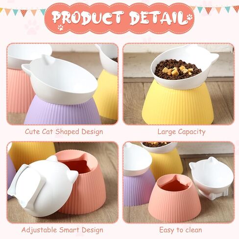Hushee 3 Pcs Detachable Elevated Cat Bowls Tilted Raised Cat Food Bowls Adjustable Cat Water Bowl Anti Vomiting Plastic Cat Elevated Feeding Bowl Whisker Friendly Raised Cat Dish to Protect Spine in Saudi Arabia
