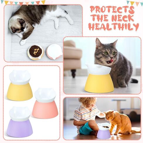 Hushee 3 Pcs Detachable Elevated Cat Bowls Tilted Raised Cat Food Bowls Adjustable Cat Water Bowl Anti Vomiting Plastic Cat Elevated Feeding Bowl Whisker Friendly Raised Cat Dish to Protect Spine in Saudi Arabia